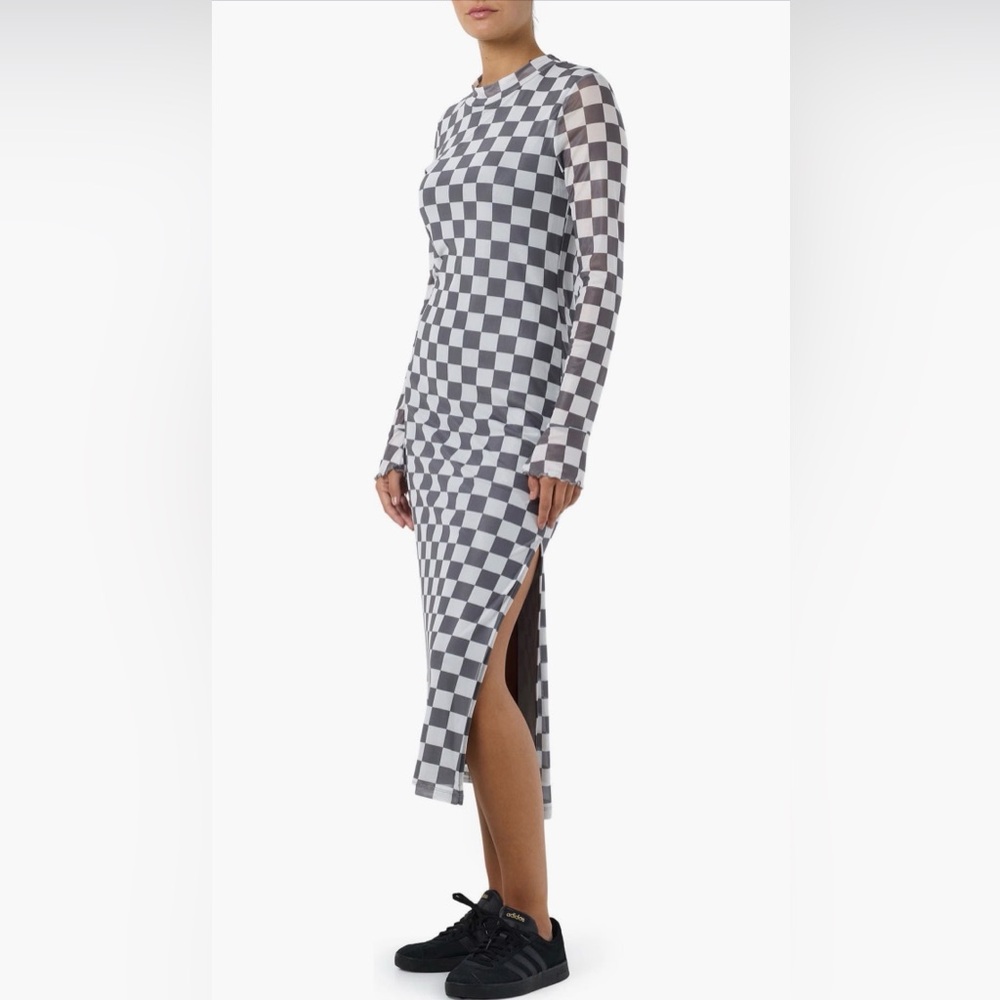 Noisy may Grey Check May Long Sleeve Midi Dress